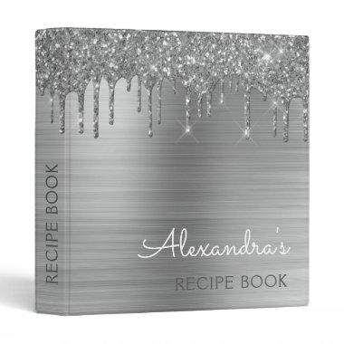 Cookbook Recipe Book Silver Glitter Monogram 3 Ring Binder