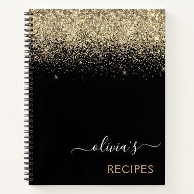 Cookbook Recipe Gold Black Glitter Monogram Notebook