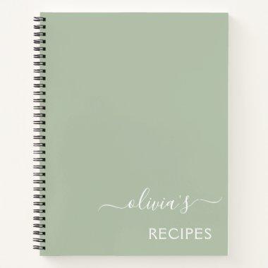 Cookbook Recipe Green Sage Girly Monogram Notebook