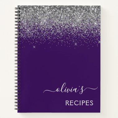 Cookbook Recipe Silver Purple Glitter Monogram Notebook