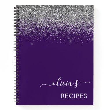 Cookbook Recipe Silver Purple Glitter Monogram Notebook