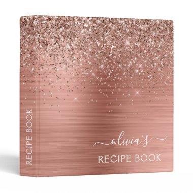 Cookbook Rose Gold - Blush Pink Glitter Monogram 3 3 Ring Binder