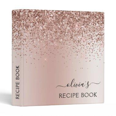 Cookbook Rose Gold - Blush Pink Glitter Monogram 3 Ring Binder