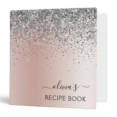 Cookbook Rose Gold Blush Pink Glitter Silver 3 Ring Binder