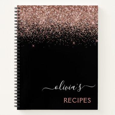 Cookbook Rose Gold Pink Black Glitter Monogram Notebook