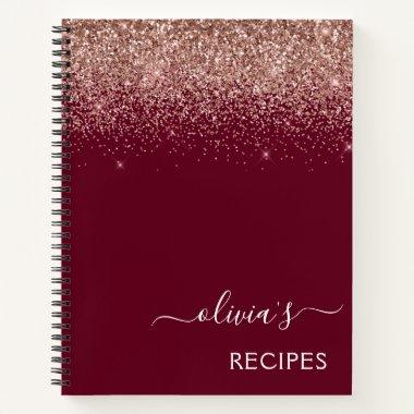 Cookbook Rose Gold Pink Burgundy Glitter Monogram Notebook