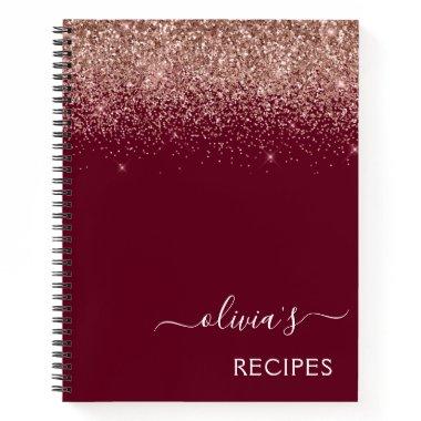 Cookbook Rose Gold Pink Burgundy Glitter Monogram Notebook