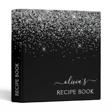 Cookbook Silver Black Glitter Monogram Recipe Book 3 Ring Binder