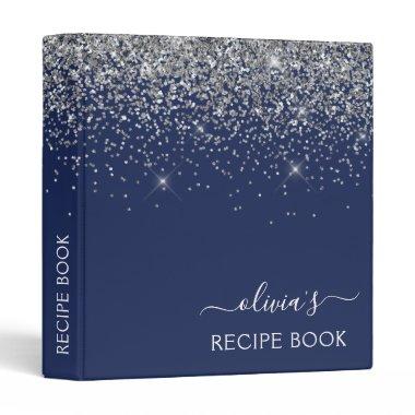 Cookbook Silver Navy Blue Glitter Recipe Book 3 Ring Binder