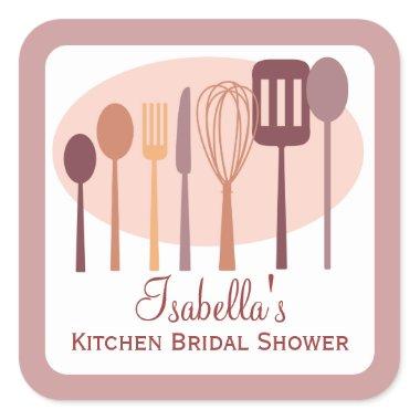 Cooking Utensils Kitchen Bridal Shower | Pink Square Sticker