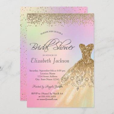 Cool Gold Dress,Diamonds Holographic Bridal Shower Invitations