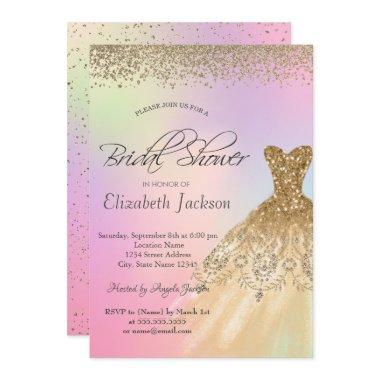 Cool Gold Dress,Diamonds Holographic Bridal Shower Invitations