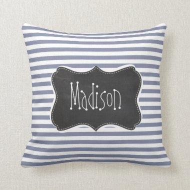 Cool Grey Horizontal Stripes; Vintage Chalkboard Throw Pillow