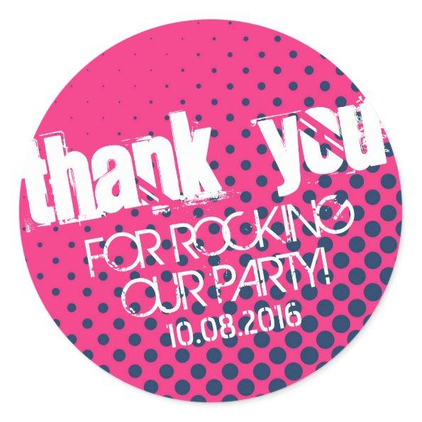 Cool Halftone Party Rock Sticker Pink and Blue