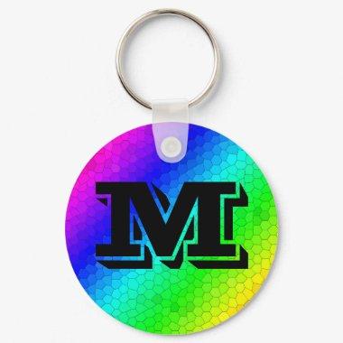 Cool neon color rainbow mosaic custom monogram keychain