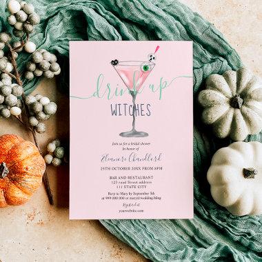 Cool pink cocktail witches Halloween bridal shower Invitations
