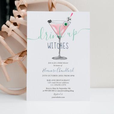 Cool pink cocktail witches Halloween bridal shower Invitations