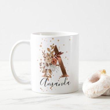 Copper Autumn Floral Letter A Fall Flowers Coffee Mug