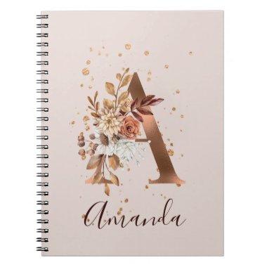 Copper Autumn Floral Letter A Fall Flowers Notebook