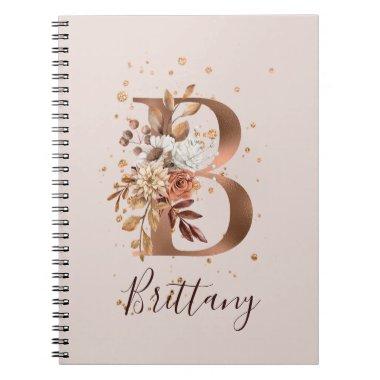 Copper Autumn Floral Letter B Fall Flowers Notebook