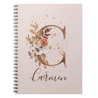 Copper Autumn Floral Letter C Fall Flowers Notebook