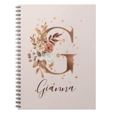 Copper Autumn Floral Letter G Fall Flowers Notebook