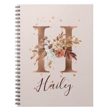 Copper Autumn Floral Letter H Fall Flowers Notebook