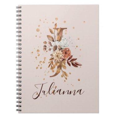Copper Autumn Floral Letter J Fall Flowers Notebook