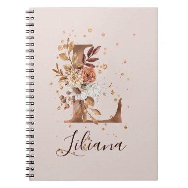 Copper Autumn Floral Letter L Fall Flowers Notebook