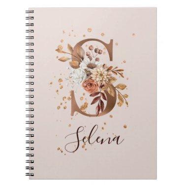 Copper Autumn Floral Letter S Fall Flowers Notebook