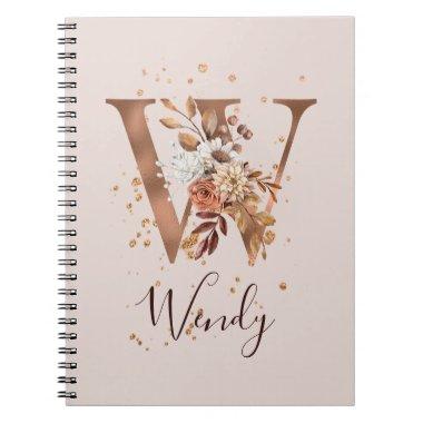 Copper Autumn Floral Letter W Fall Flowers Notebook
