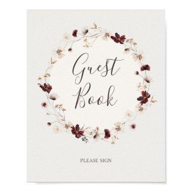 Copper Burgundy Wildflower | Beige Guest Book Sign