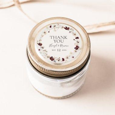 Copper Burgundy Wildflower | Beige Thank You Favor Classic Round Sticker