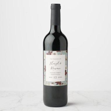 Copper Burgundy Wildflower | Teal Wedding Wine Label