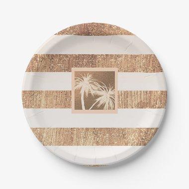 Copper & Cream Tropical Palm Trees Modern Wedding Paper Plates