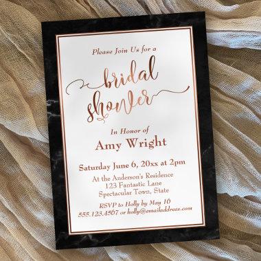 Copper Elegant Script Bridal Shower, Black Marble Invitations