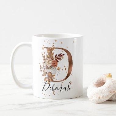 Copper Floral Letter D Monogram Coffee Mug