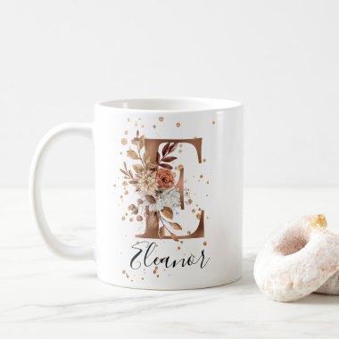Copper Floral Letter E Monogram Coffee Mug