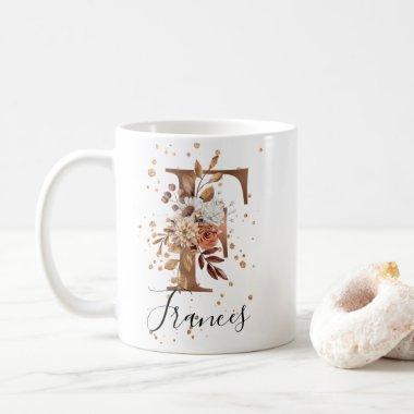 Copper Floral Letter F Monogram Coffee Mug