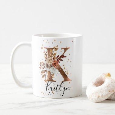 Copper Floral Letter K Monogram Coffee Mug