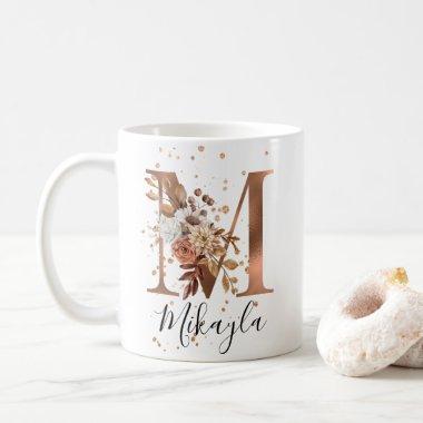 Copper Floral Letter M Monogram Coffee Mug