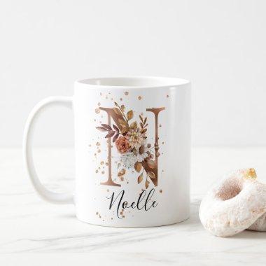 Copper Floral Letter N Monogram Coffee Mug