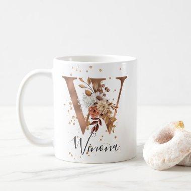 Copper Floral Letter W Monogram Coffee Mug