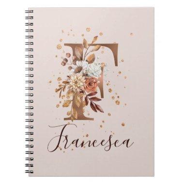 Copper Floral Monogram Letter F Fall Flowers Notebook