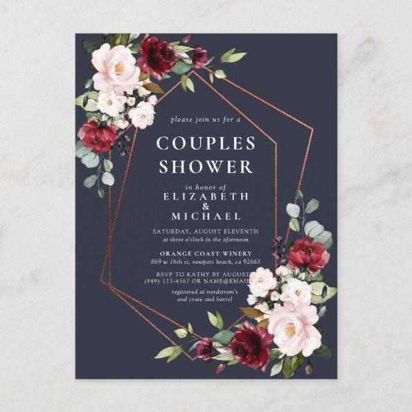 Copper Geometric Burgundy Blue Couples Shower Announcement PostInvitations