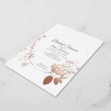 Copper Leaves on White Background Bridal Shower Foil Invitations