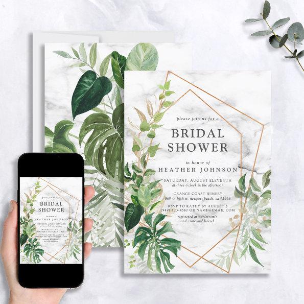 Copper Marble Geometric Tropical Gold Shower Invitations
