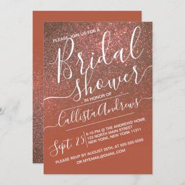 Copper Terracotta Glitter Ombre Bridal Shower Invitations