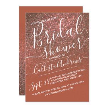 Copper Terracotta Glitter Ombre Bridal Shower Invitations