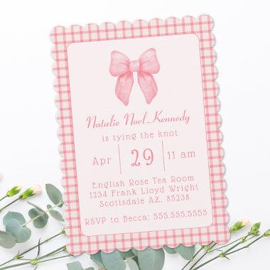 Coquette Aesthetic Bridal Shower Cute Pink Bow Invitations